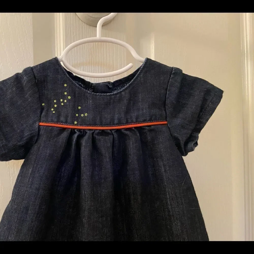 Orchestra Baby Girls Dress Denim Embroidered Trees Flowers Size 9 Months